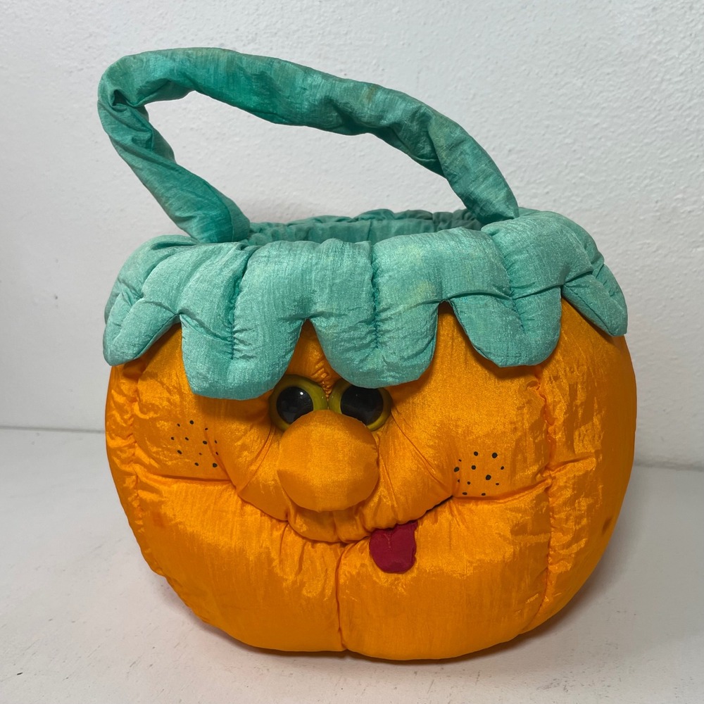 Vintage 90s Halloween Trick or Treat Bucket Plush Pumpkin Whimsical